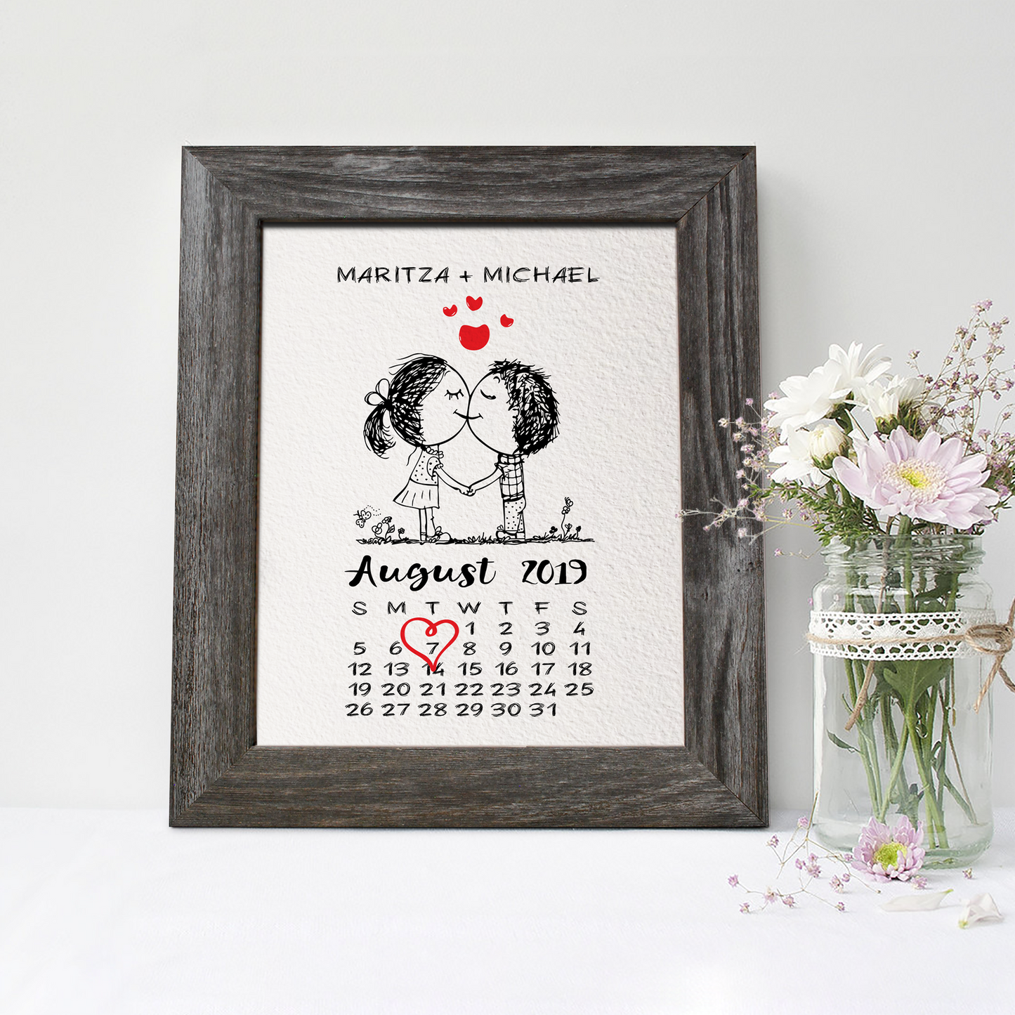 1st Anniversary Gift – Personalized Calendar Print, Custom Paper Anniversary Gift