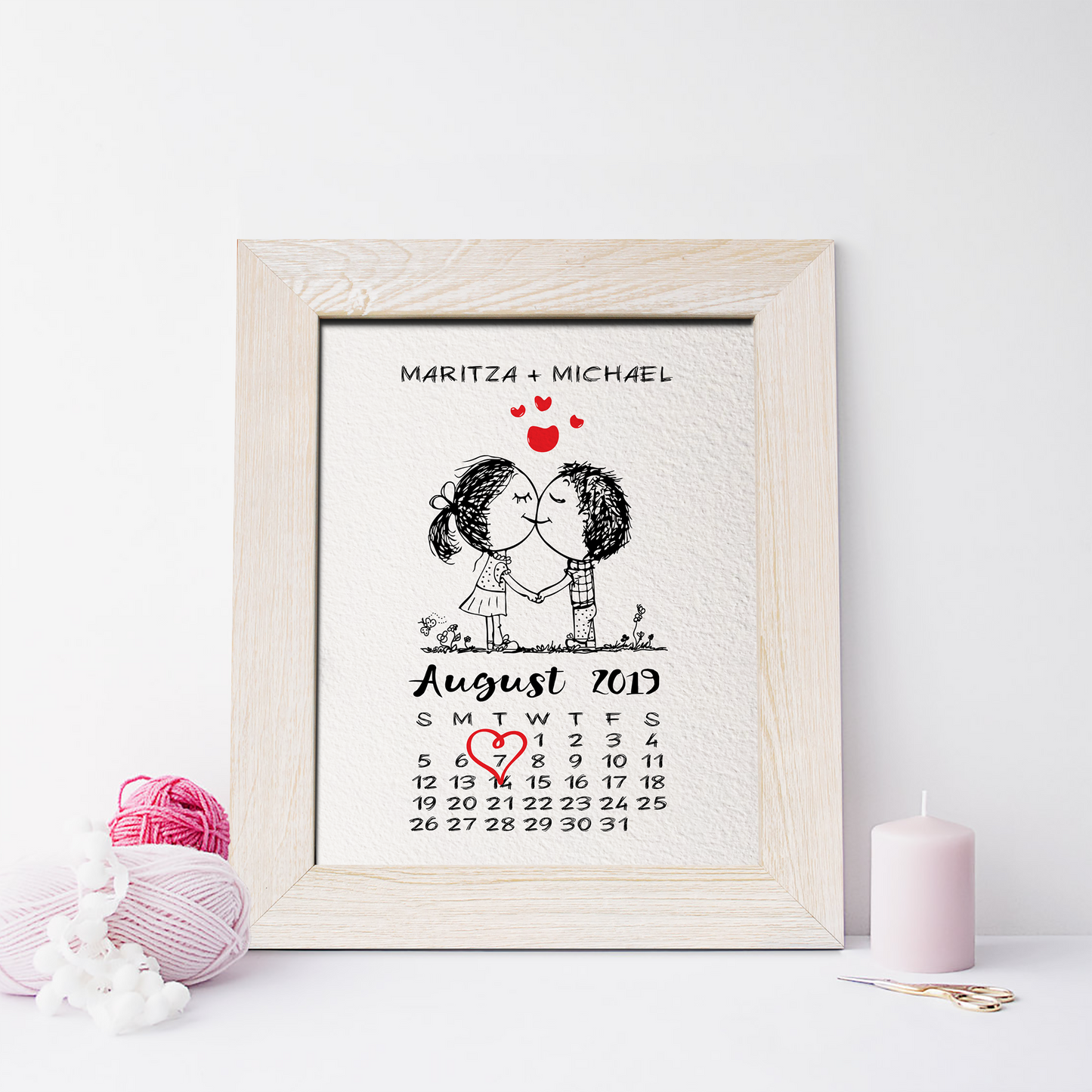 1st Anniversary Gift – Personalized Calendar Print, Custom Paper Anniversary Gift